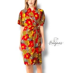 ADRIANNA PAPELL | 100% SILK Vintage Cheetah Multi-Print Floral Wrap Dress